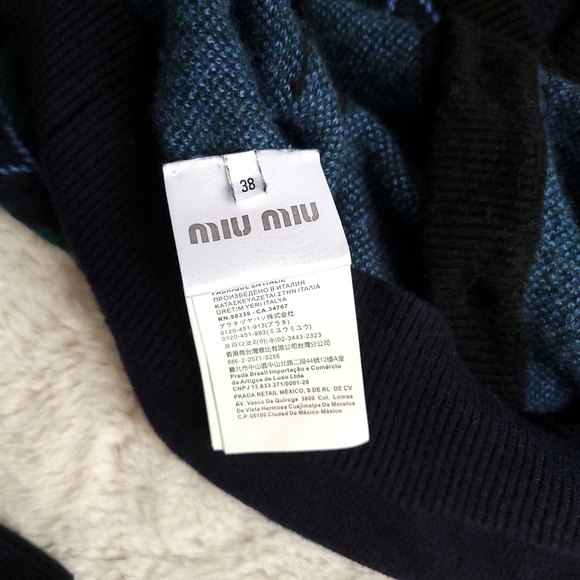 Miu Miu Preppy Argyle Ivy League Virgin Wool Pearl Bow Cardigan - Picture 7 of 13